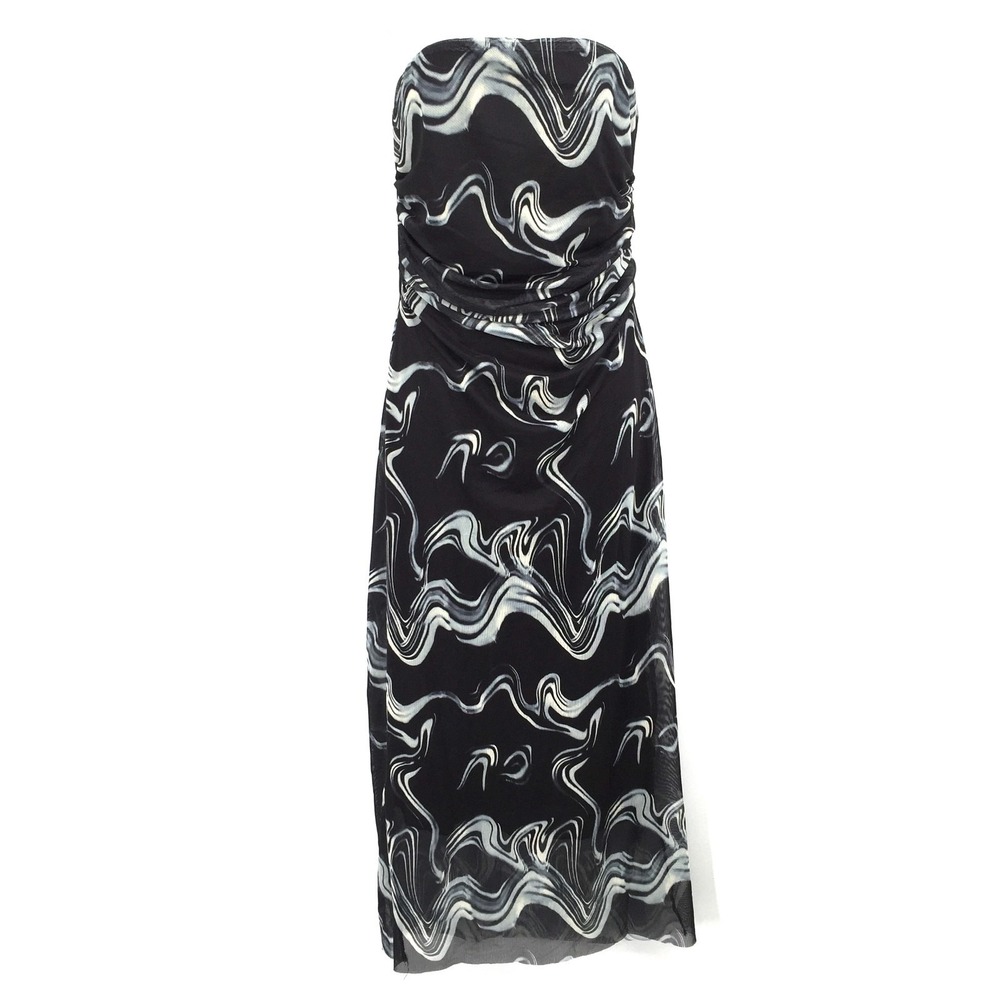 NEW JL luxe psychedelic y2k grunge strapless mesh abstract midi wimsigoth M
